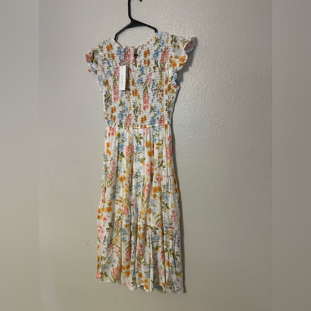 🆕 Boho Chic Smocked Tiered Floral Sun Dress by By the River, Size S $5shipped - Picture 3 of 7